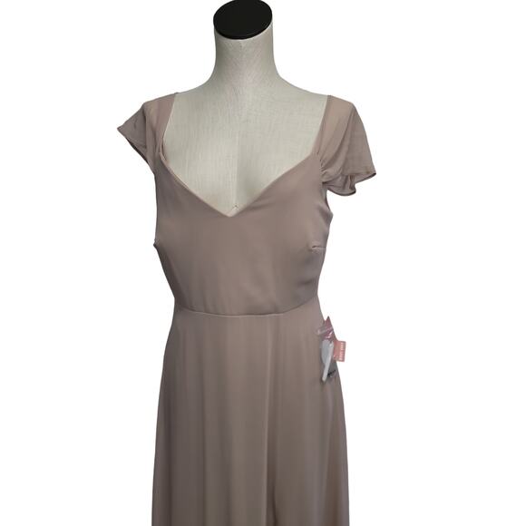 NWT Birdy Grey Devin Formal Bridesmaid Dress in Chiffon in Taupe Womens Large - Picture 10 of 15